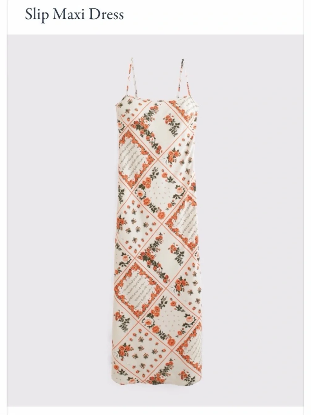 Abercrombie & Fitch Ivory Slip Maxi Dress with Orange Floral Patchprint